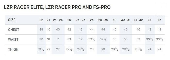 lzr racer x size chart